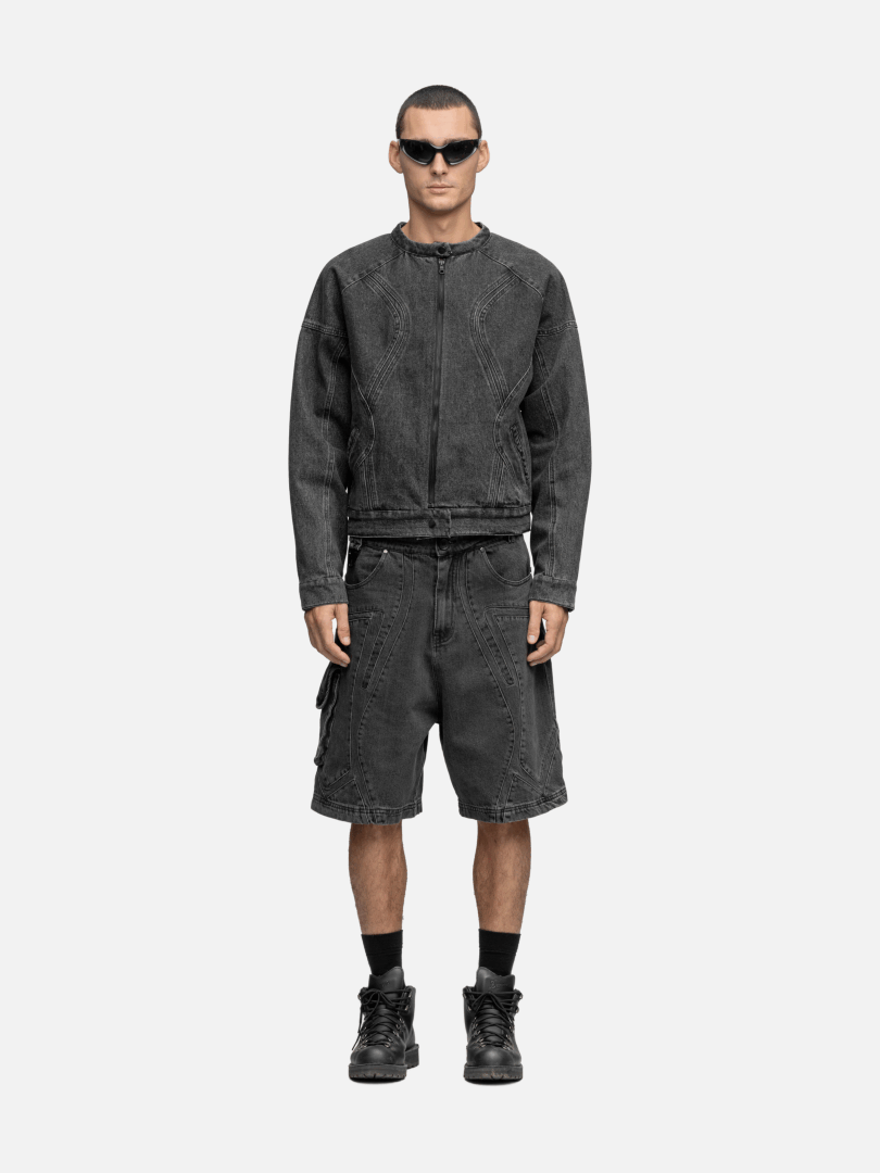 DENIM BIKER JACKET GRAIN