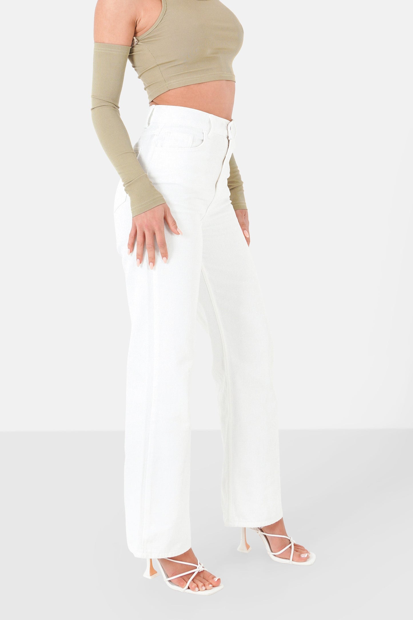 Large plain jeans White