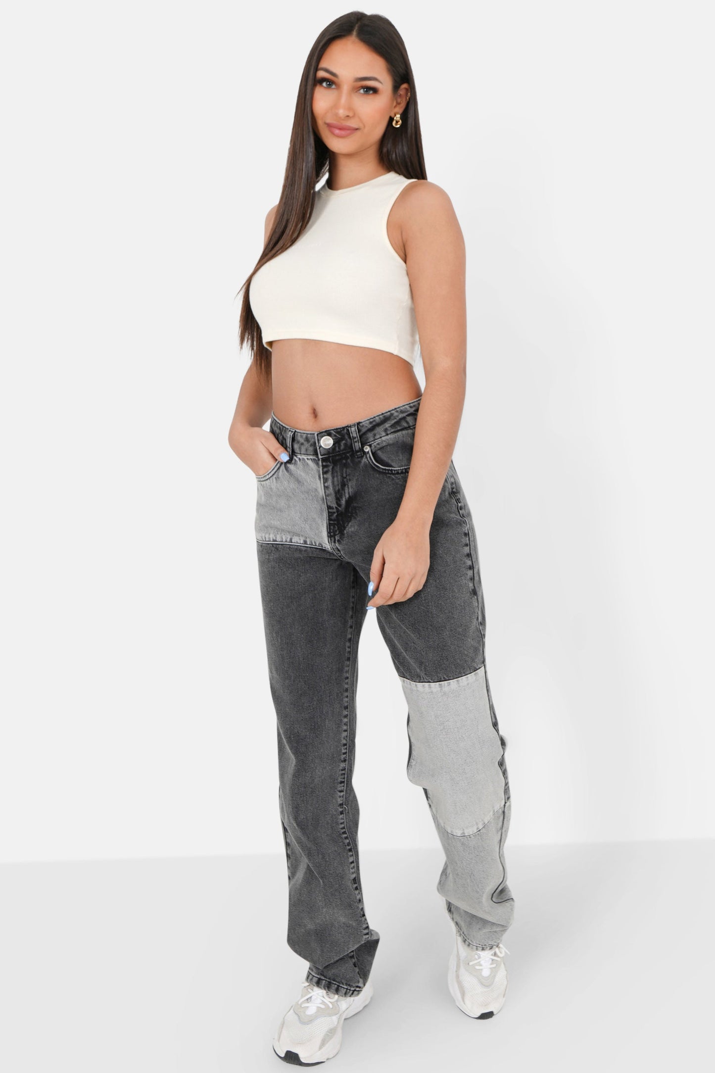 Patchwork large jeans dark Grey