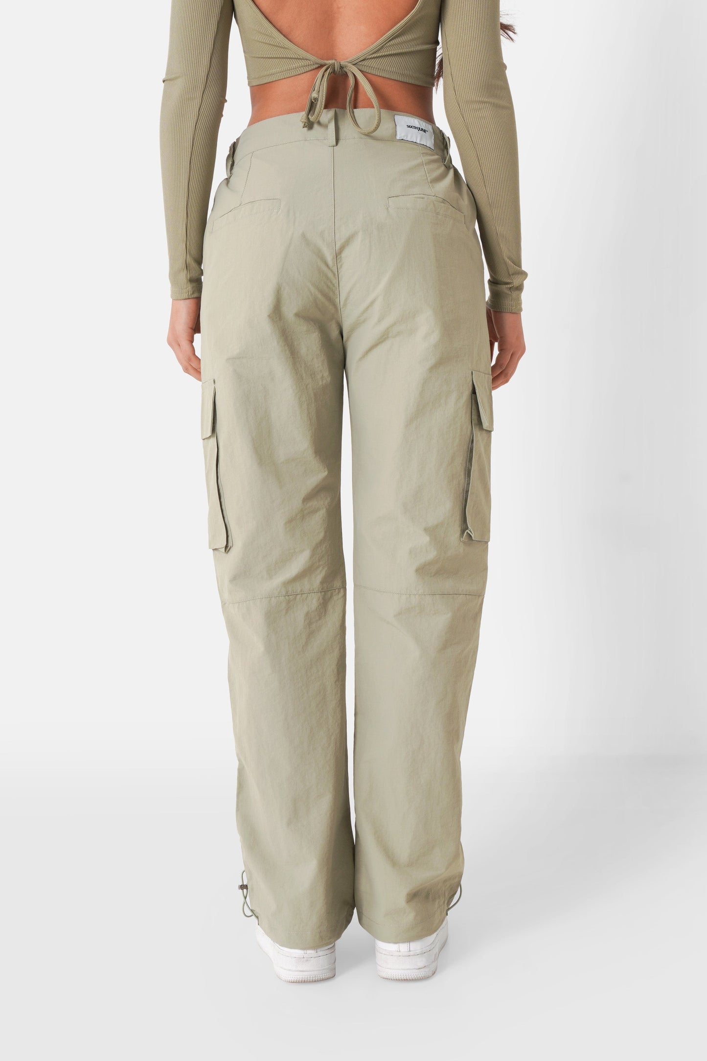 Nylon cargo pocket pants khaki Green