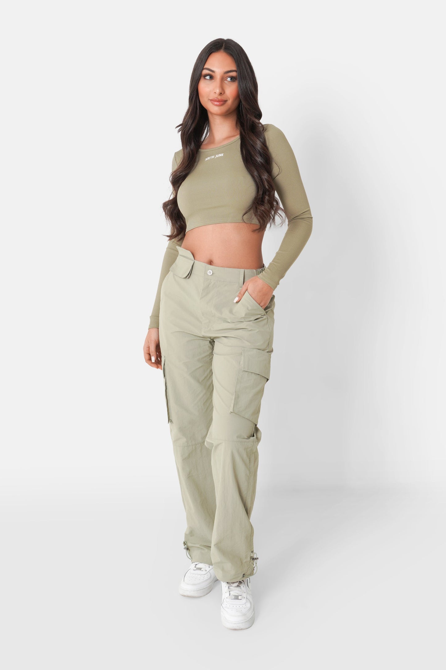 Nylon cargo pocket pants khaki Green