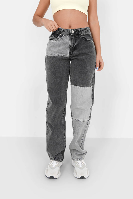 Patchwork large jeans dark Grey