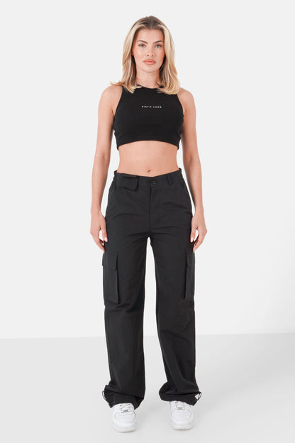 Nylon cargo pocket pants Black