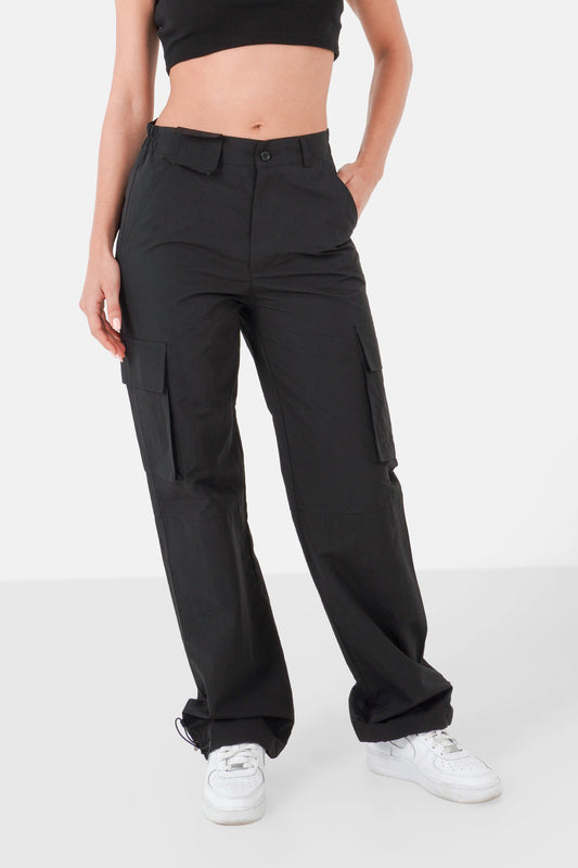 Nylon cargo pocket pants Black