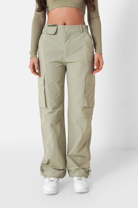 Nylon cargo pocket pants khaki Green