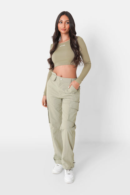 Nylon cargo pocket pants khaki Green
