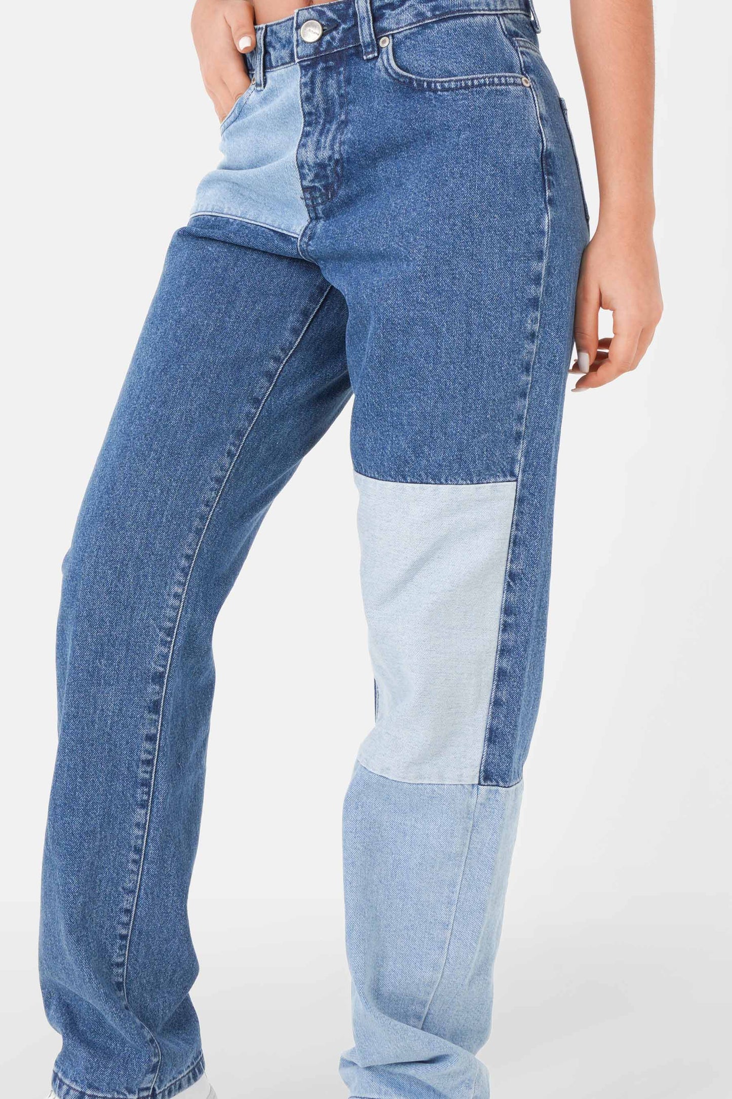 Three-coloured patchwork jeans Blue