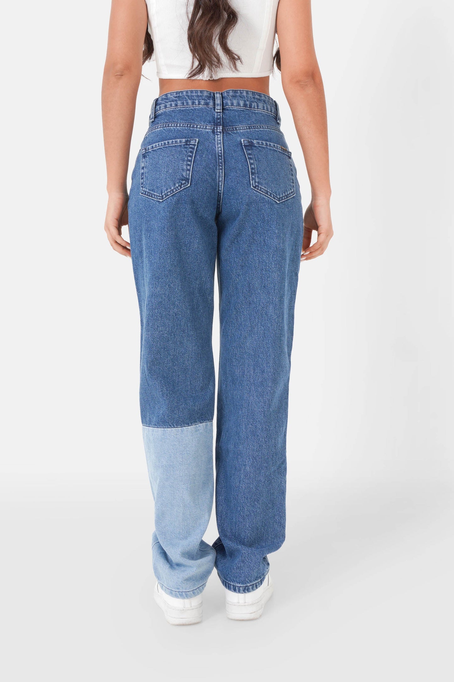 Three-coloured patchwork jeans Blue