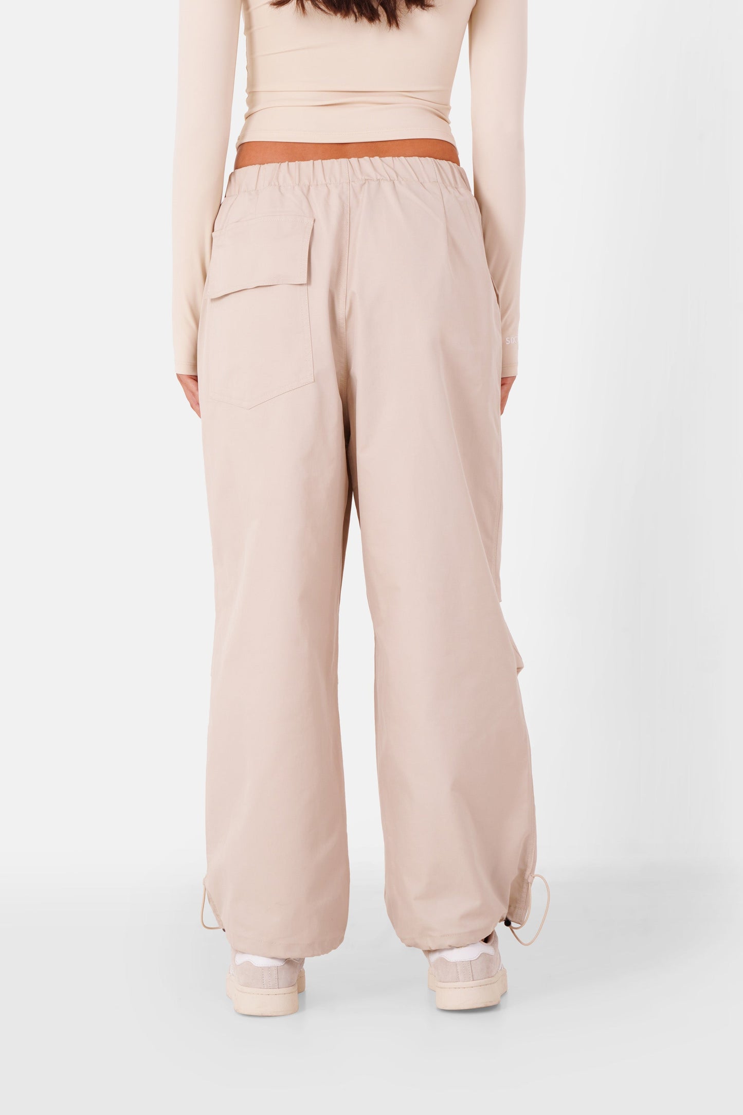 Embroidered parachute cargo pants Beige