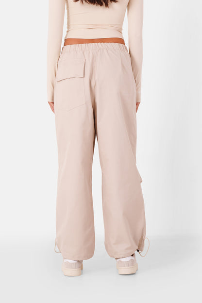 Embroidered parachute cargo pants Beige