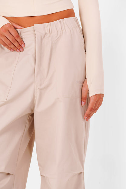 Embroidered parachute cargo pants Beige