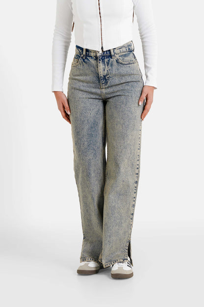 Slit regular faded jeans Blue
