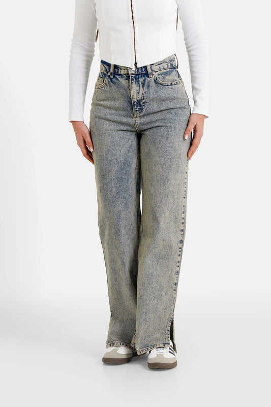 Slit regular faded jeans Blue