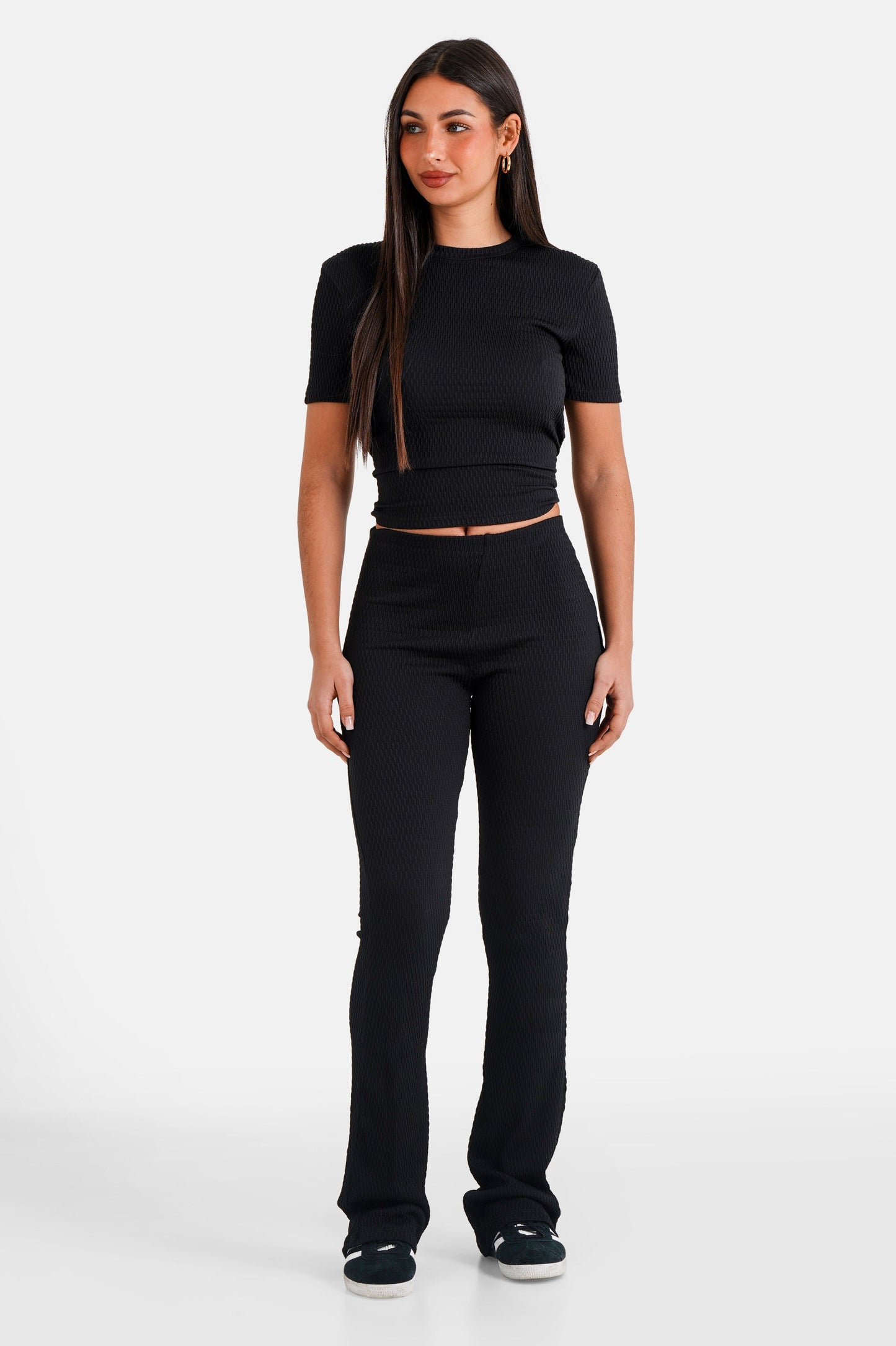 Waffle textured pants Black