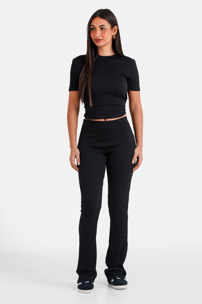 Waffle textured pants Black