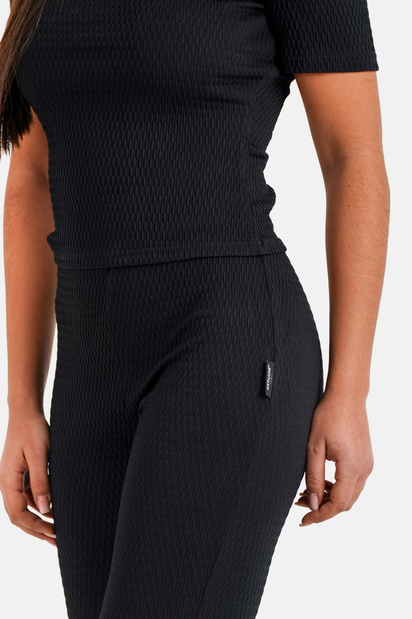 Waffle textured pants Black